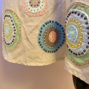 Boden Linen Skirt with Appliqué and Beading Detail